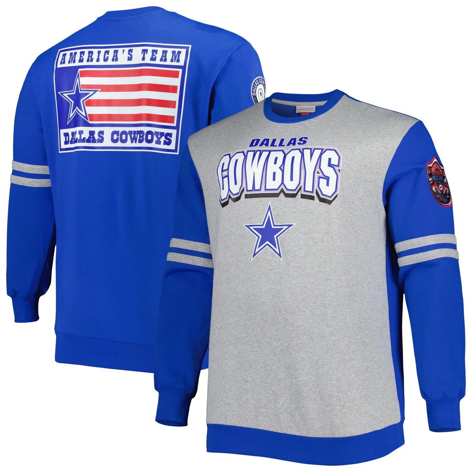 

Мужской свитшот-пуловер Mitchell & Ness Royal/серый Dallas Cowboys Big & Tall