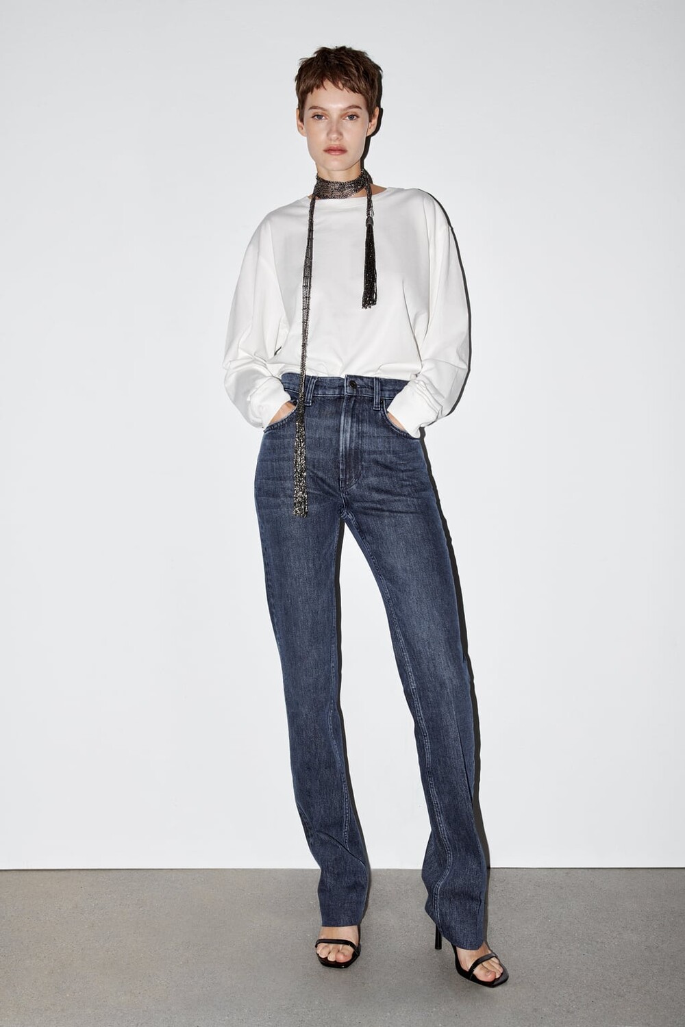 

Джинсы с завышенной талией ZARA, синий