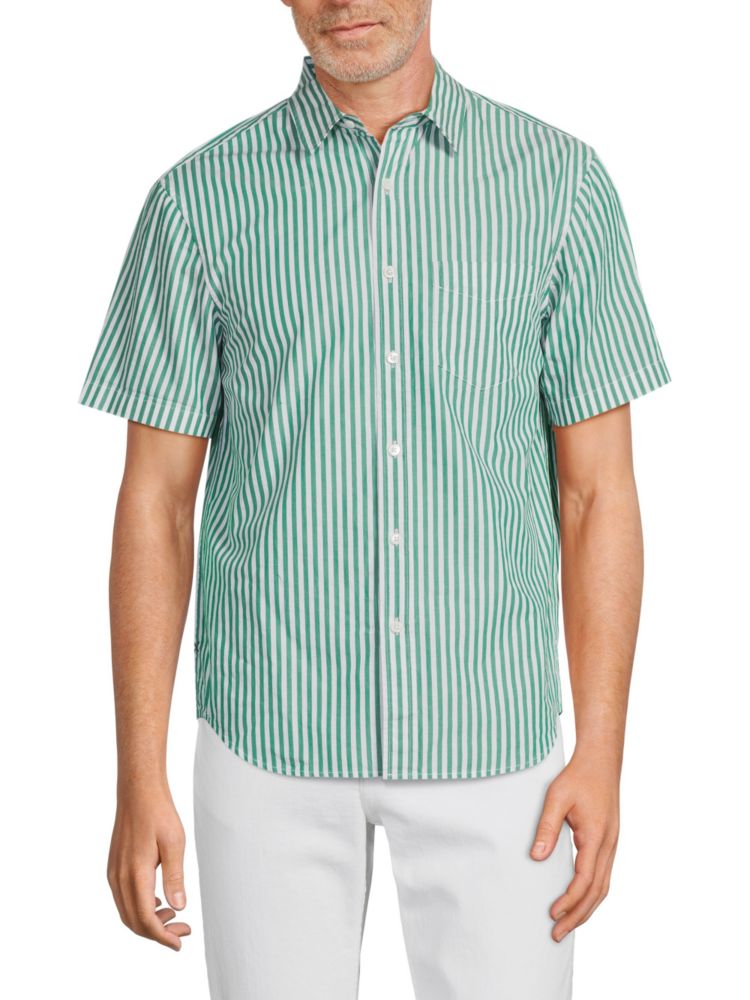 Полосатая рубашка на пуговицах с коротким рукавом Alex Mill, цвет Green White
