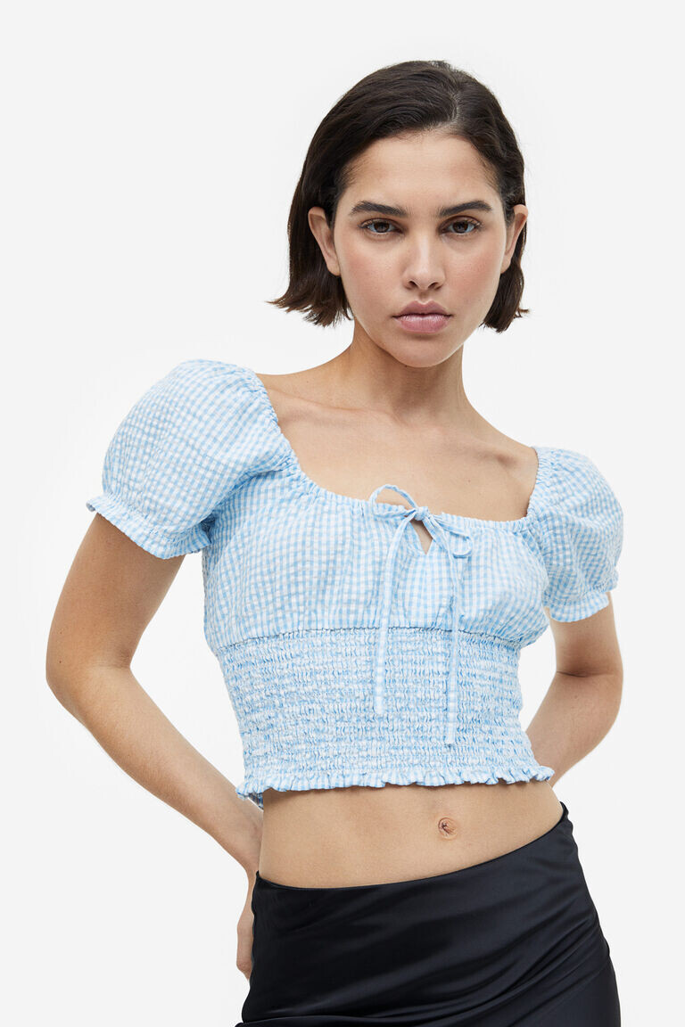 

Блузка со сборками и пышными рукавами H&M, синий