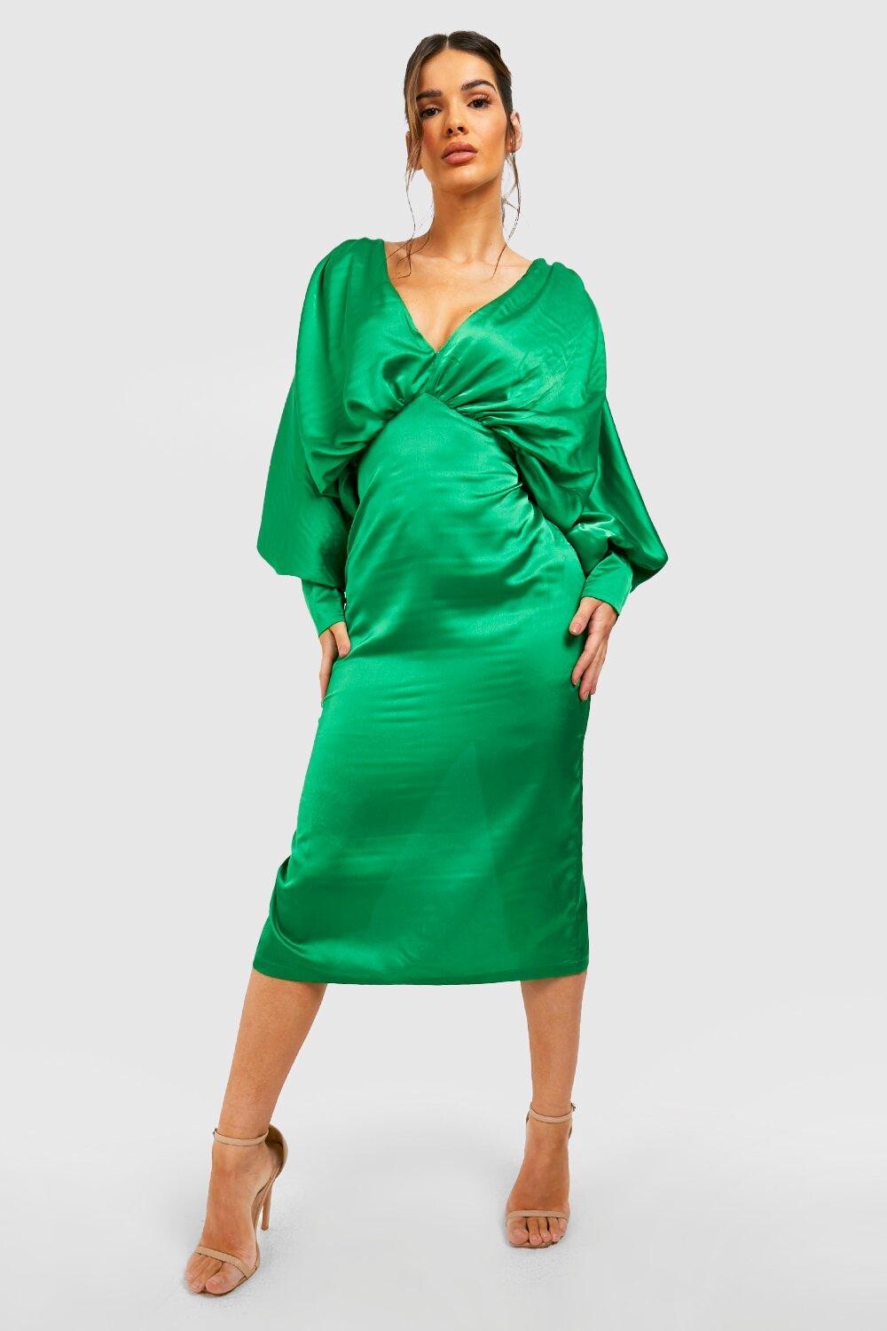 

Платье миди с атласным блузоном и рукавами Boohoo, зеленый