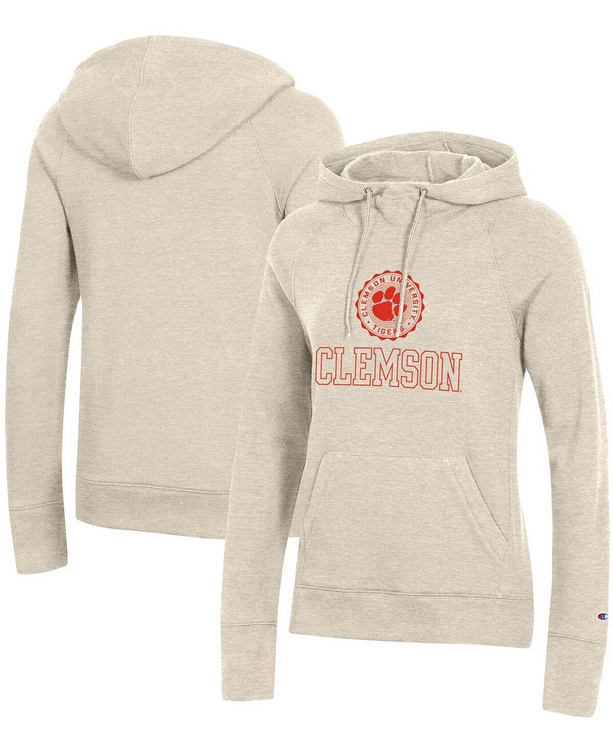 

Женский пуловер с капюшоном цвета овсянки Clemson Tigers College Seal худи Champion