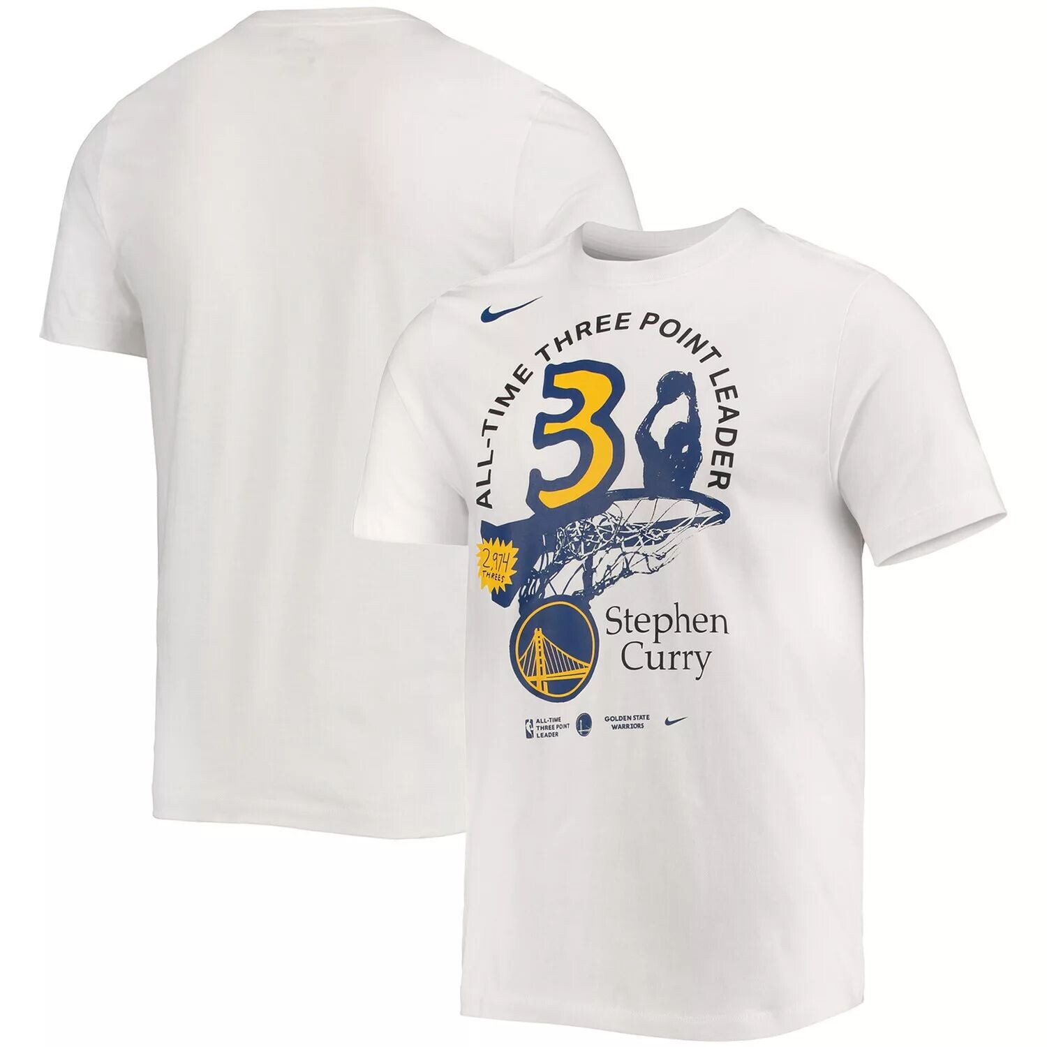 

Мужская белая футболка Golden State Warriors All Time Three Leader со Стивеном Карри Nike, Белый