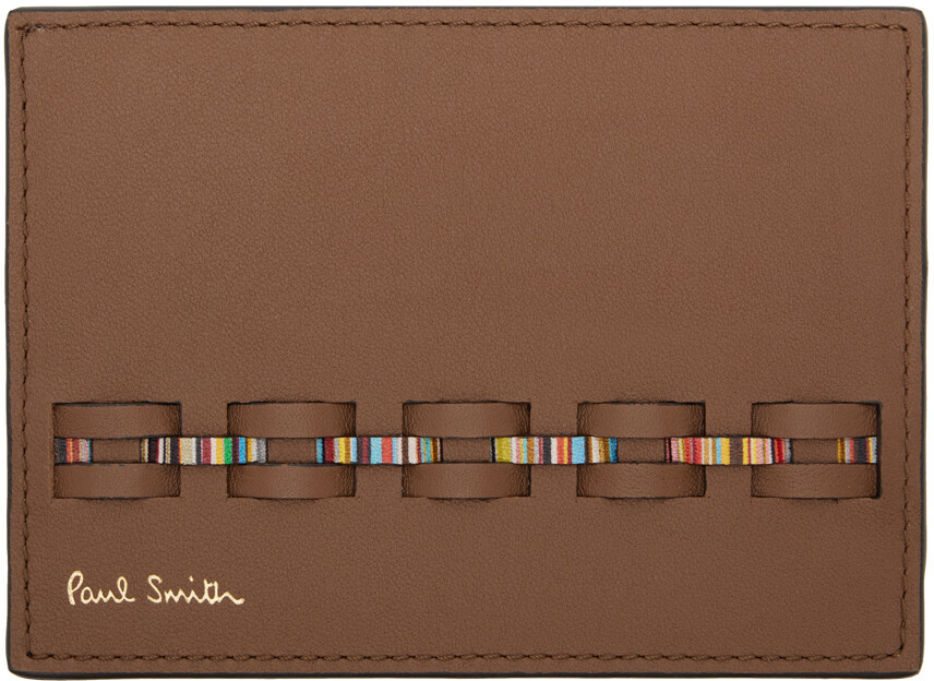 

Коричневая тканая визитница спереди Paul Smith