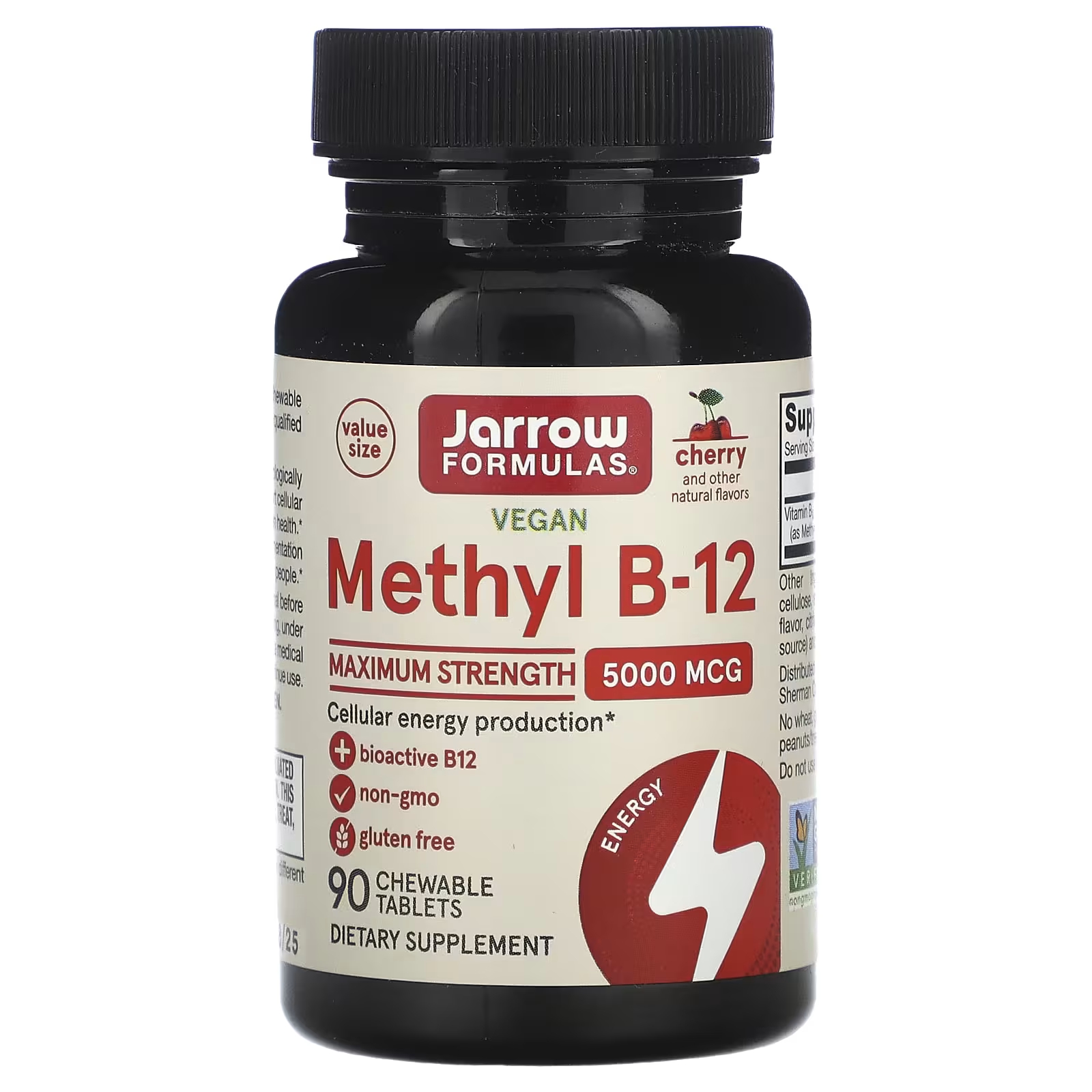 Пищевая добавка Jarrow Formulas Vegan Mmethyl B-12 вишня, 90 жевательных таблеток jarrow formulas метил b 12 со вкусом вишни 5000 мкг 60 леденцов