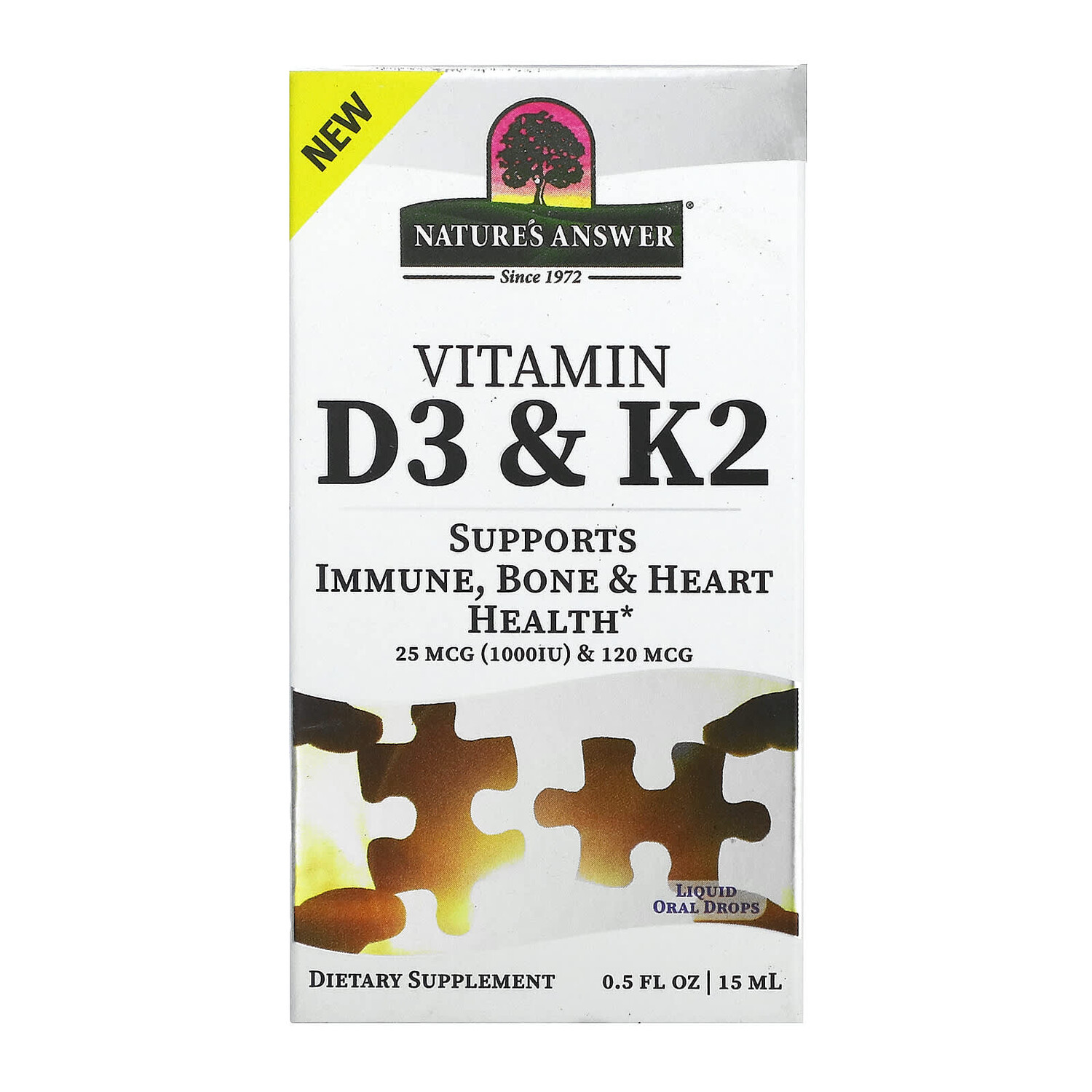 

Витамины D3 и K2, 25 мкг (1000 МЕ) и 120 мкг, 0,5 мл (120 жидк. унций), Nature's Answer