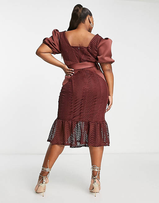 

Шоколадное платье миди с кружевным поясом и стразами ASOS DESIGN Curve Curve