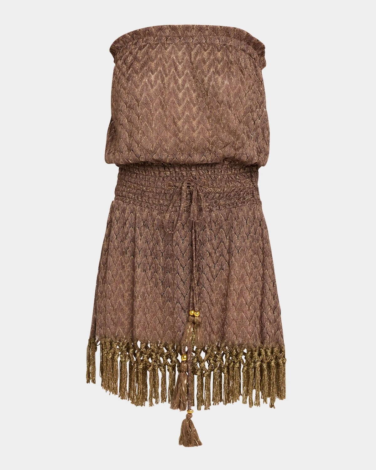 

Мини-платье без бретелек Lauryn крючком Ramy Brook, цвет Brown/Gold Zig Zag