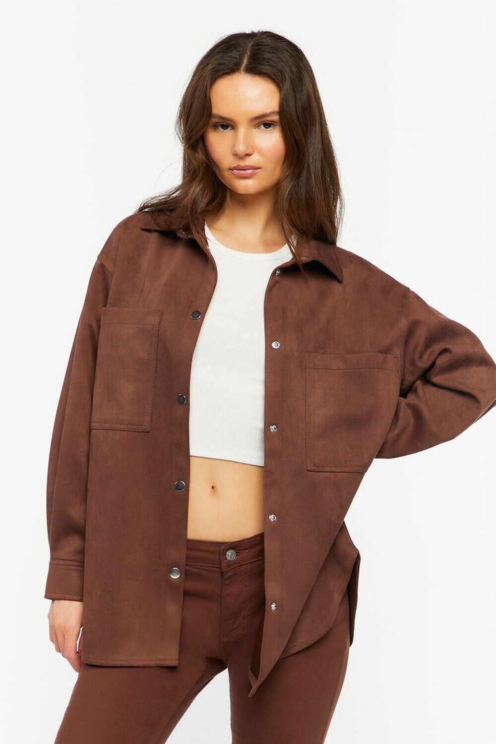 

Куртка на кнопках из искусственной замши Forever 21, коричневый