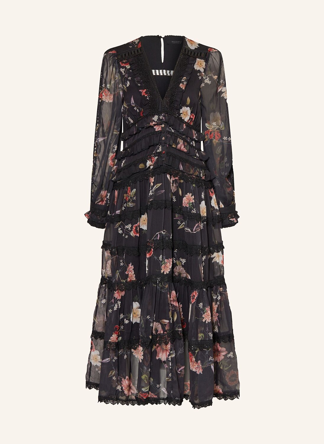 

Платье Zora с воланами Allsaints, черный