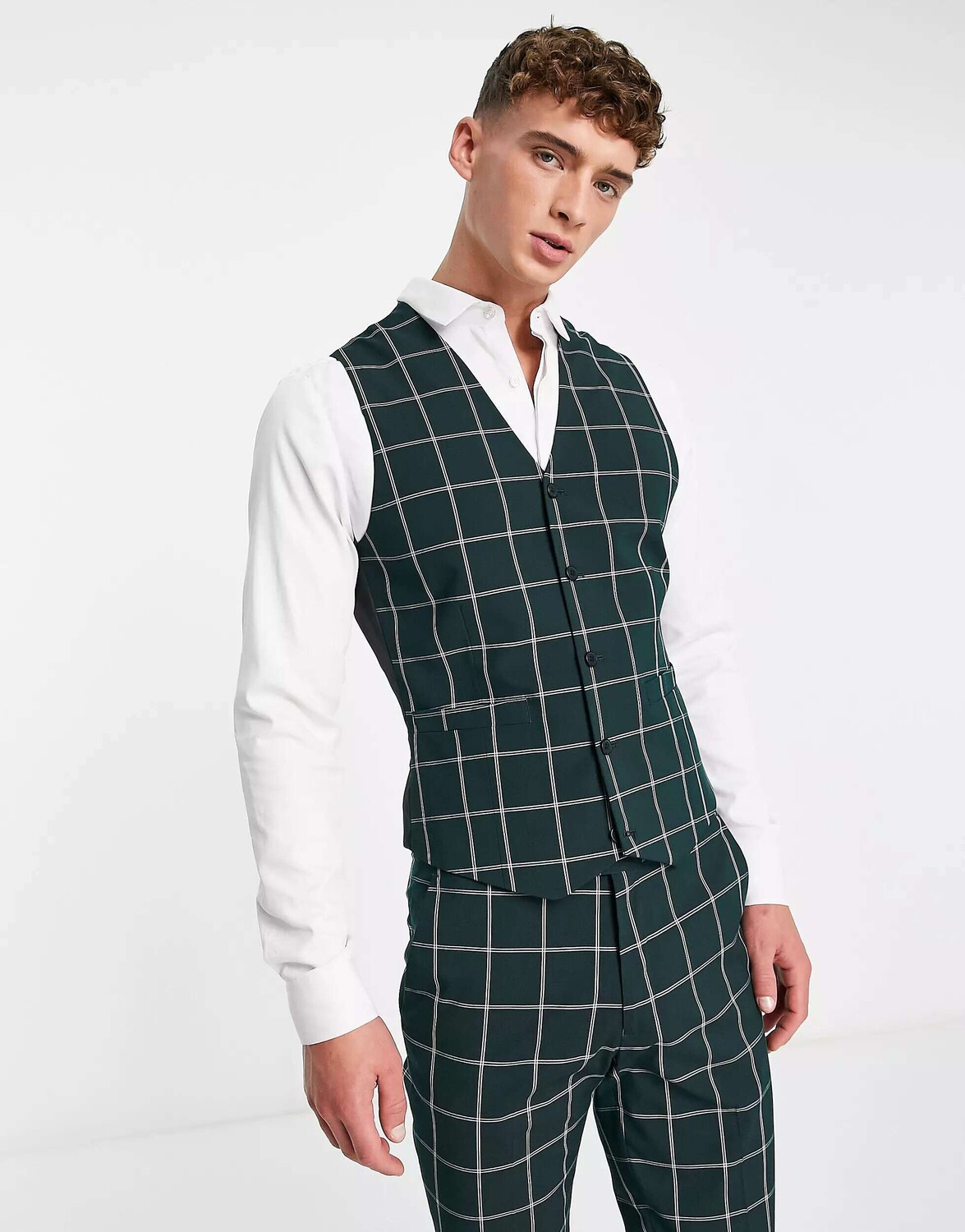 

Темно-бирюзовый жилет скинни в клетку ASOS