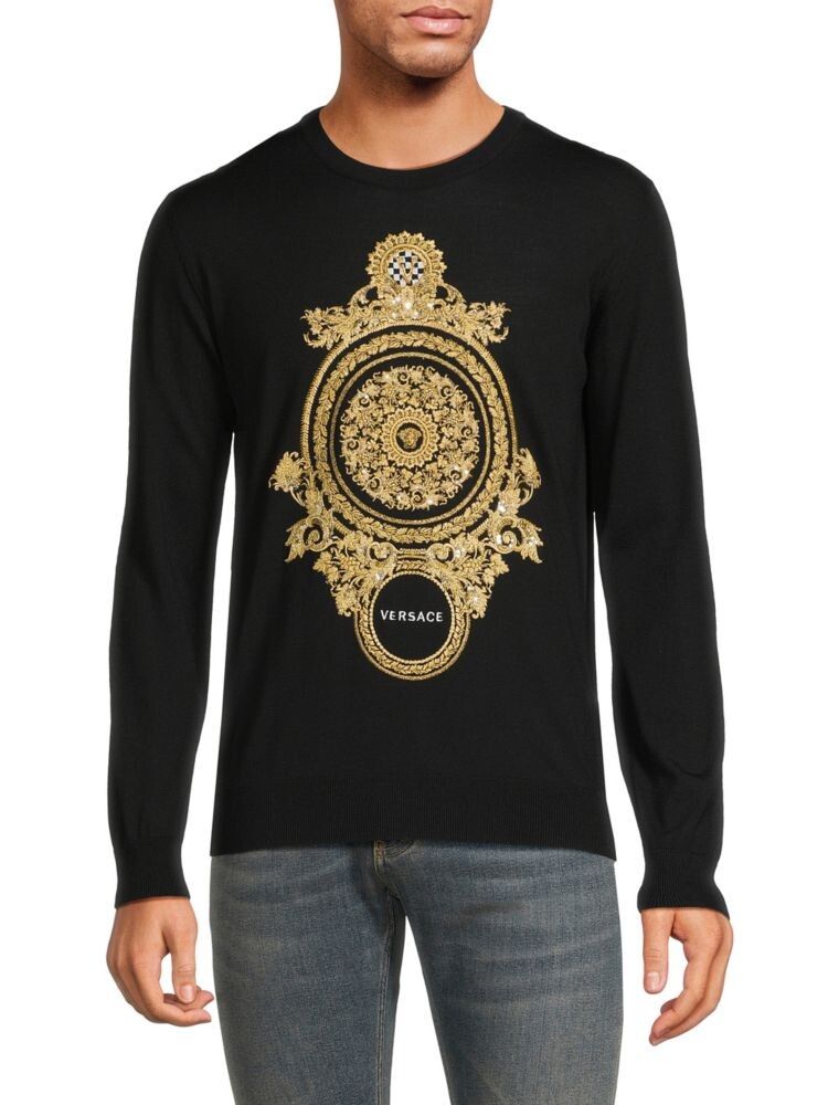 

Шерстяной свитер с вышивкой Versace, черный
