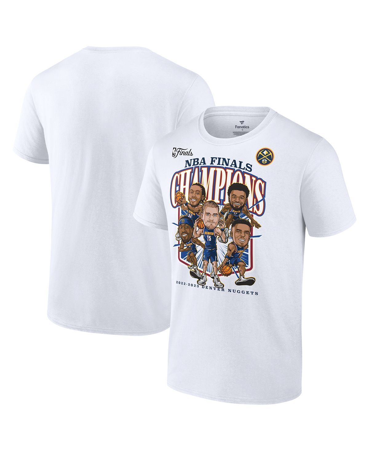 Мужская белая футболка с карикатурой на команду Denver Nuggets Finals NBA 2023 Champions Windmill Team Fanatics