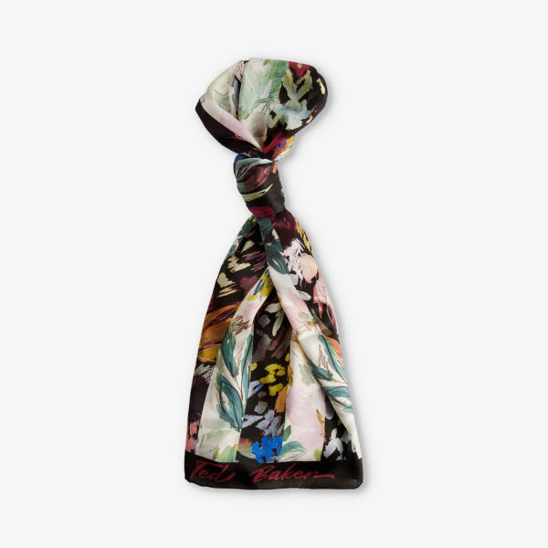 цена Шелковый шарф cattiaa с цветочным принтом Ted Baker, черный