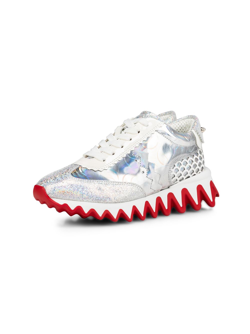 

Блестящие кроссовки Little Girl's & Girl's Mini Shark Christian Louboutin, серебряный