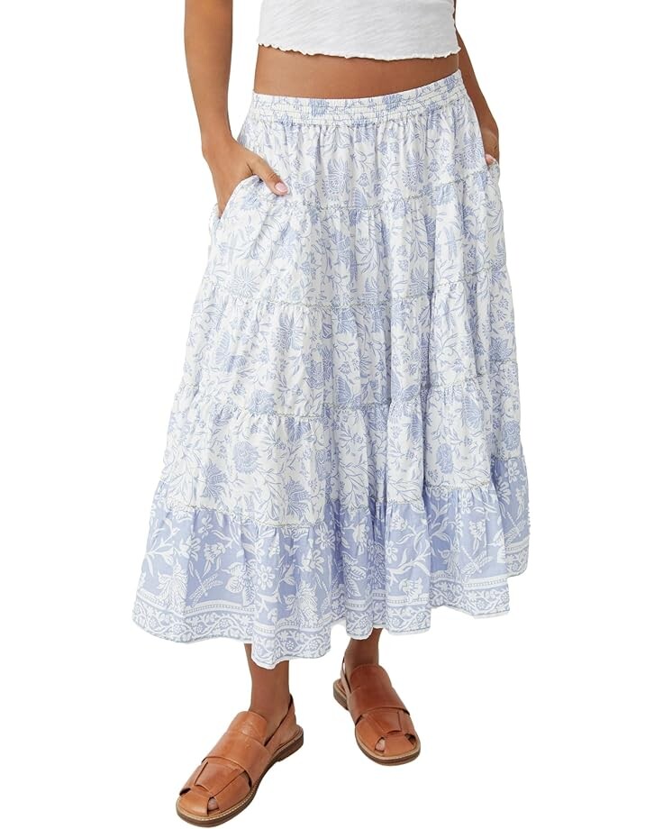 

Юбка Free People Full Swing Printed Midi, синий
