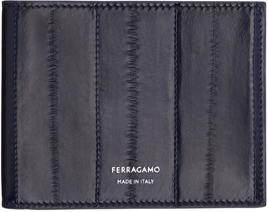 

Темно-синий кошелек со скрепленными швами Ferragamo