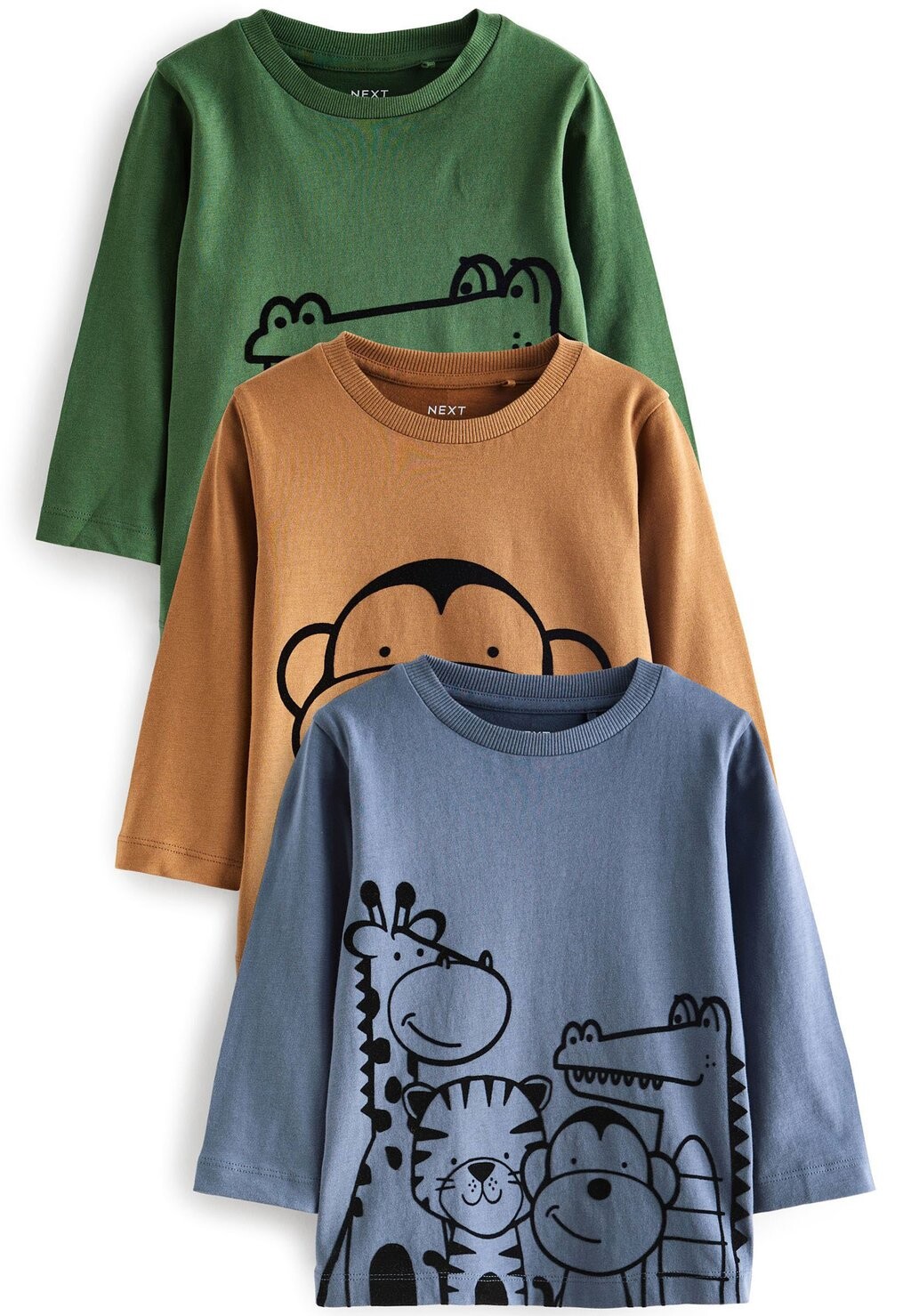 

Рубашка с длинными рукавами 3 PACK APPLIQUÉ TRANSPORT Next, цвет green blue yellow linear animals
