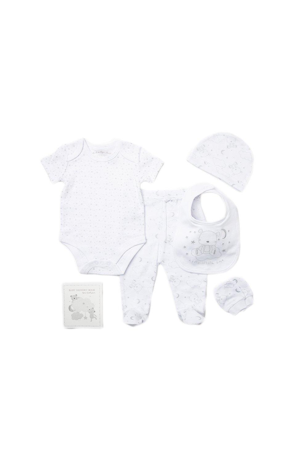 Хлопковый подарочный набор из 6 предметов с вышивкой медведя для ребенка Rock a Bye Baby, белый