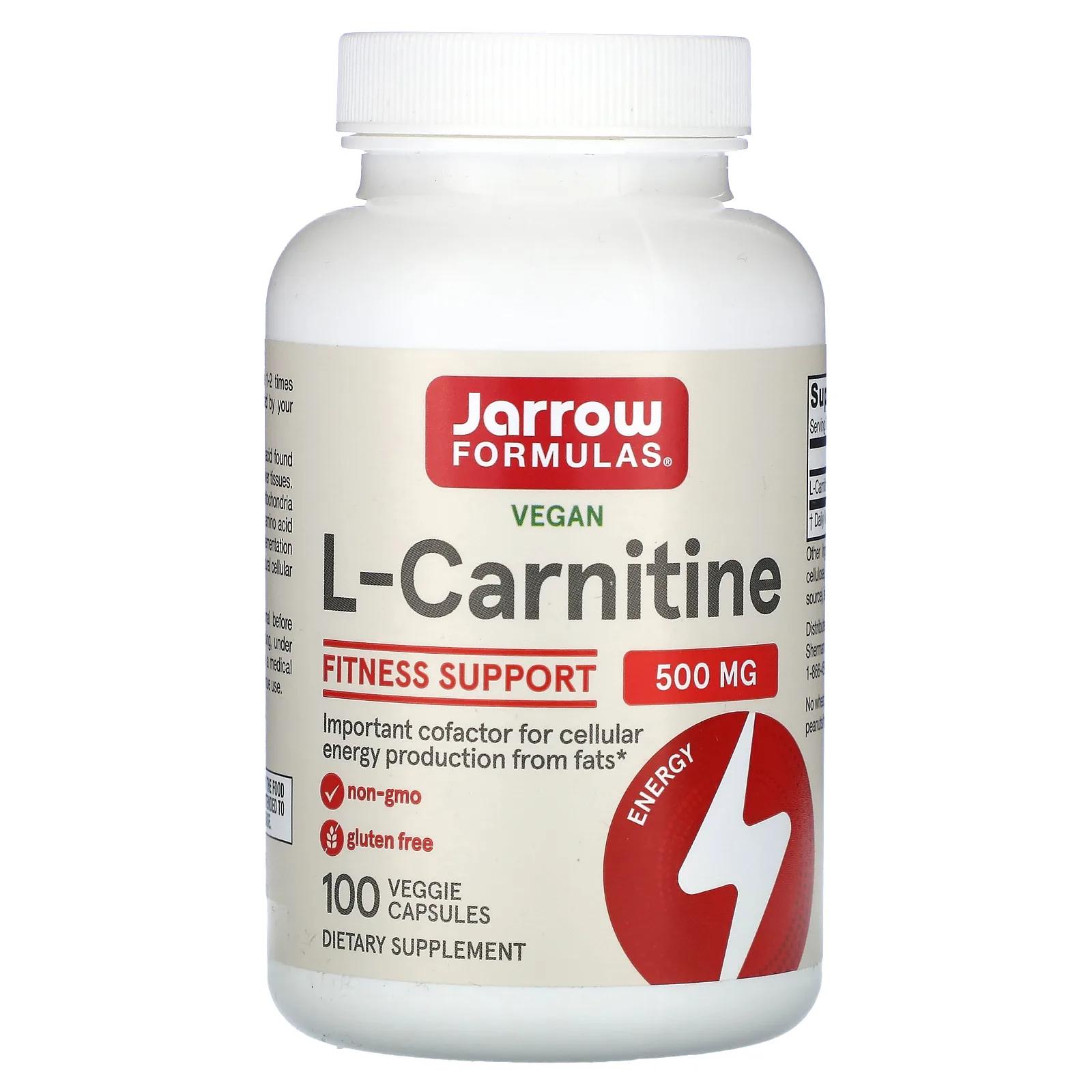 Jarrow Formulas L-Carnitine 500 500 mg 100 Veggie Caps laperva l carnitine 50 veggie gummies 500 mg
