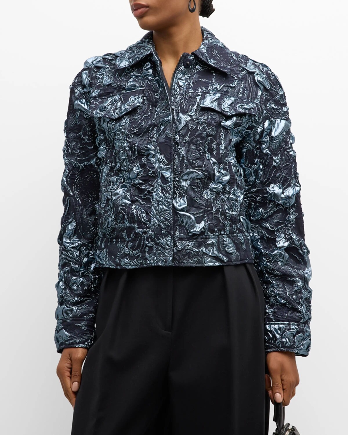 

Укороченная куртка темно-синего цвета с эффектом металлик Jason Wu Collection, цвет Navy Multi