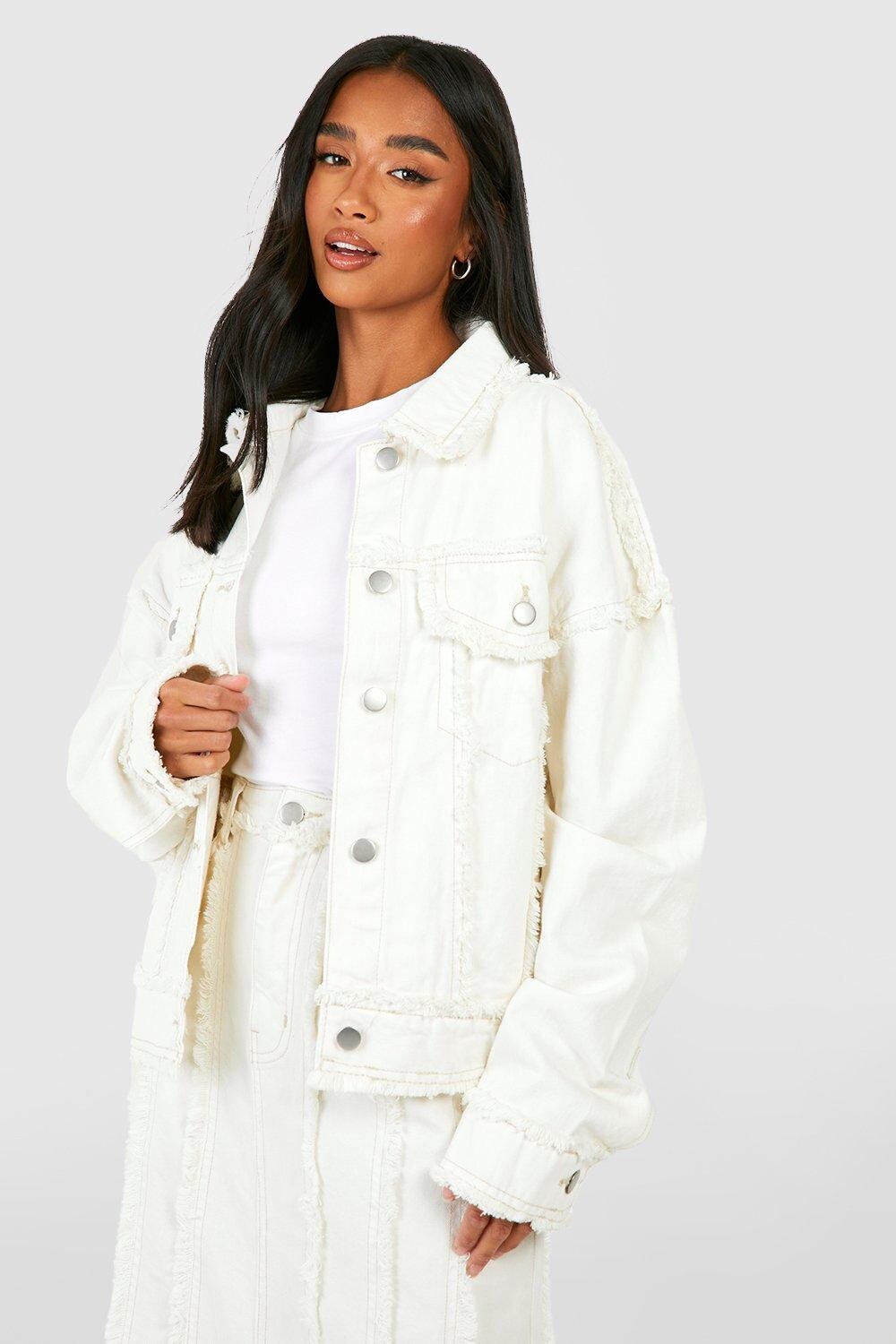 

Минишная джинсовая куртка с потертами Boohoo, экру