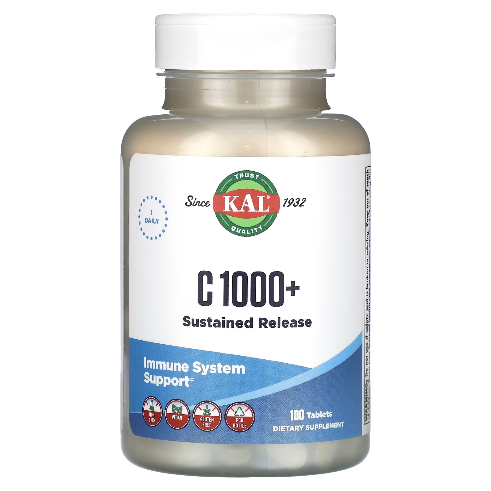 Витамин С KAL C 1000+ устойчивого высвобождения, 100 таблеток kal устойчивое высвобождение c 1000 100 таблеток