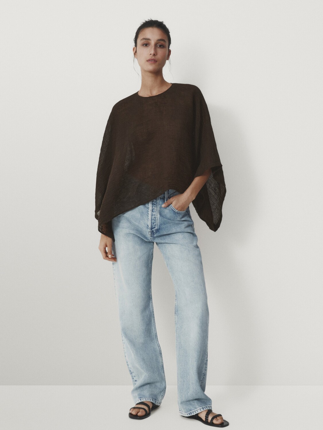 

Накидка из 100% льна с разрезом Massimo Dutti, коричневый