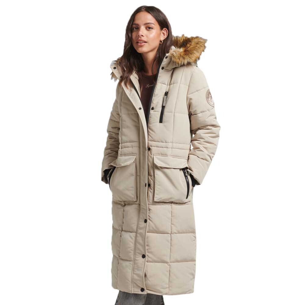

Куртка Superdry Longline Faux Fur Everest, бежевый