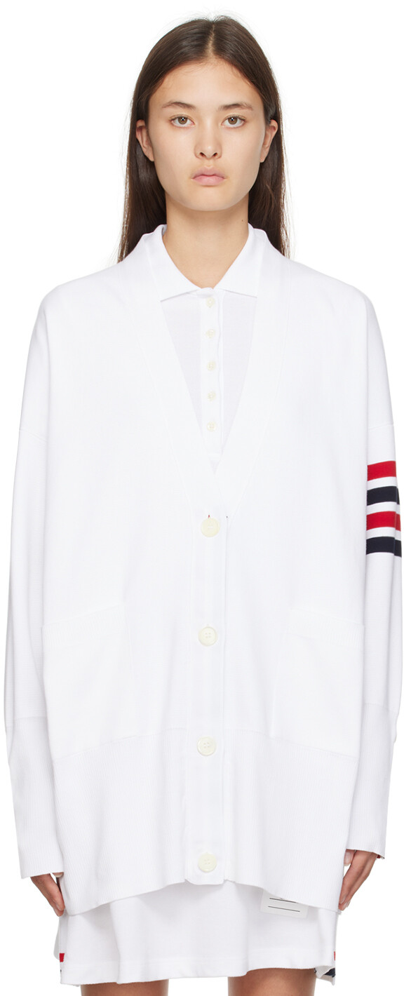 

Thom Browne Белый кардиган с 4 перемычками