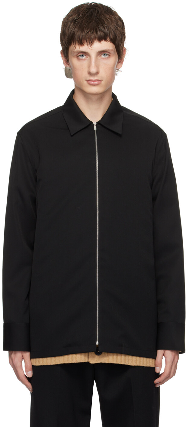 

Черная пластроновая рубашка Jil Sander