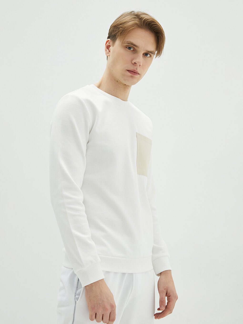 

Мужская толстовка с круглым вырезом и длинными рукавами LCW Casual, экрю