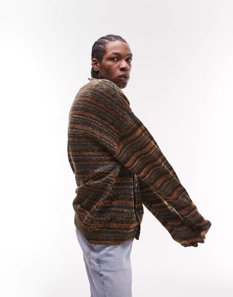 

Коричневый вязаный кардиган с закрученными деталями Topman