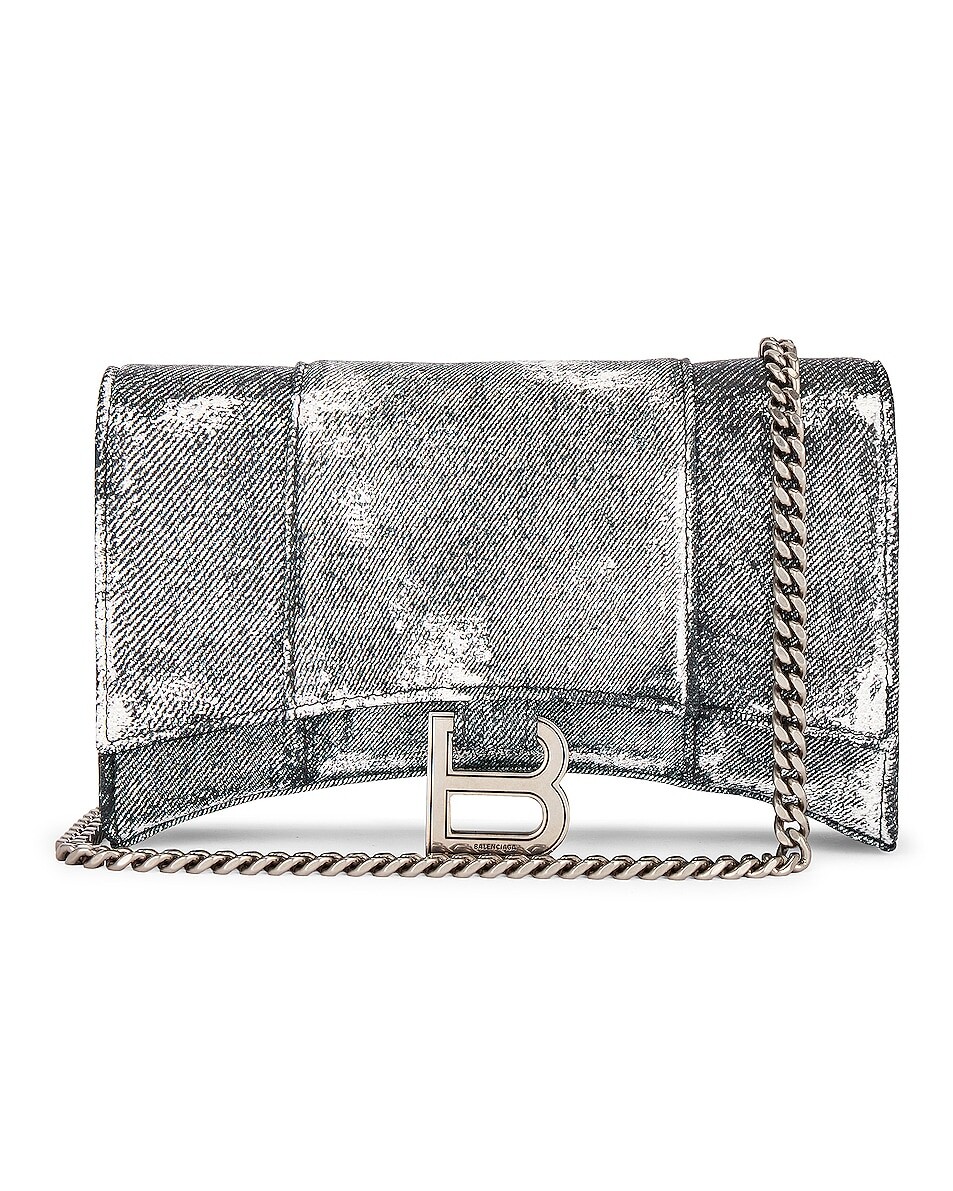 

Сумка кросс-боди Balenciaga Hourglass Denim Printed Wallet On Chain, черный