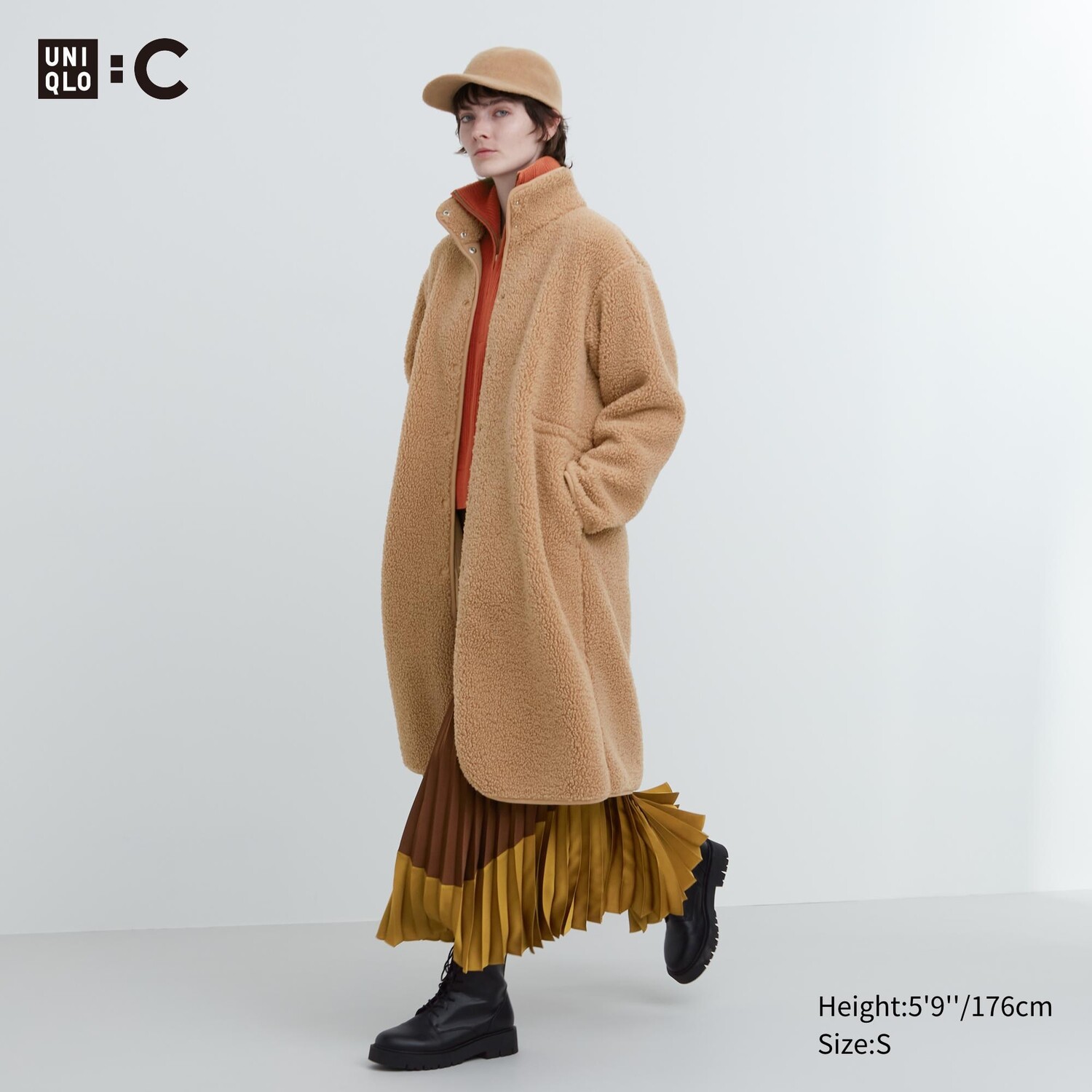 

Флисовое пальто с воротником-стойкой на ворсовой подкладке Uniqlo, бежевый