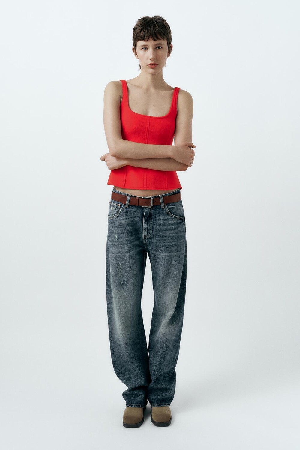 

Мягкий топ с бретелями ZARA, красный