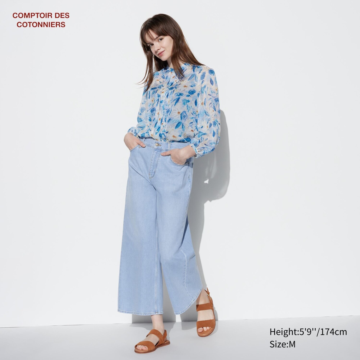 

Джинсы с широким укороченным кроем UNIQLO, синий