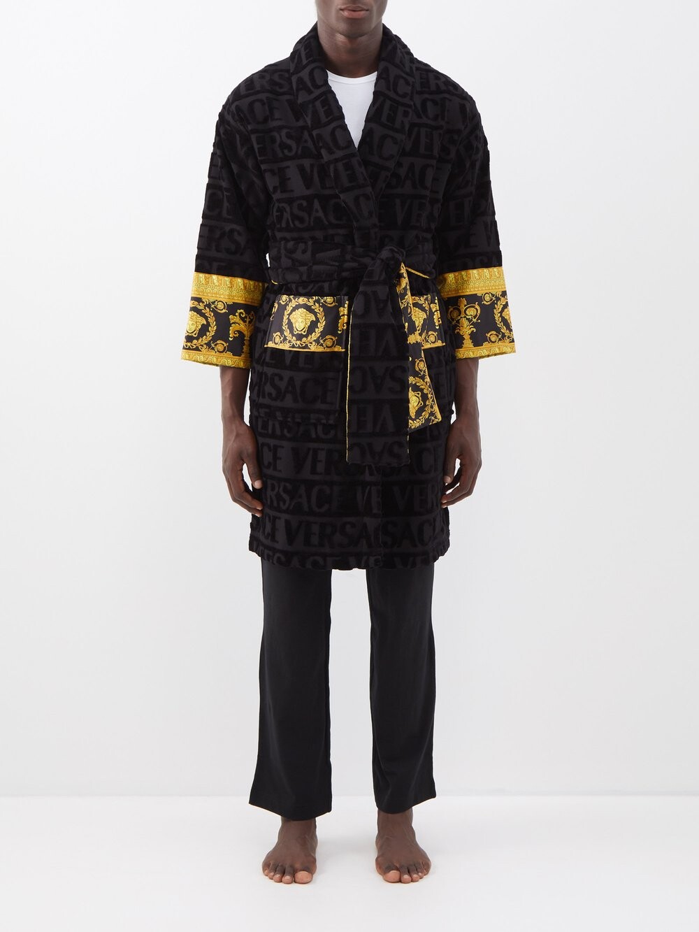 

Жаккардовый махровый халат i love baroque с логотипом Versace, черный