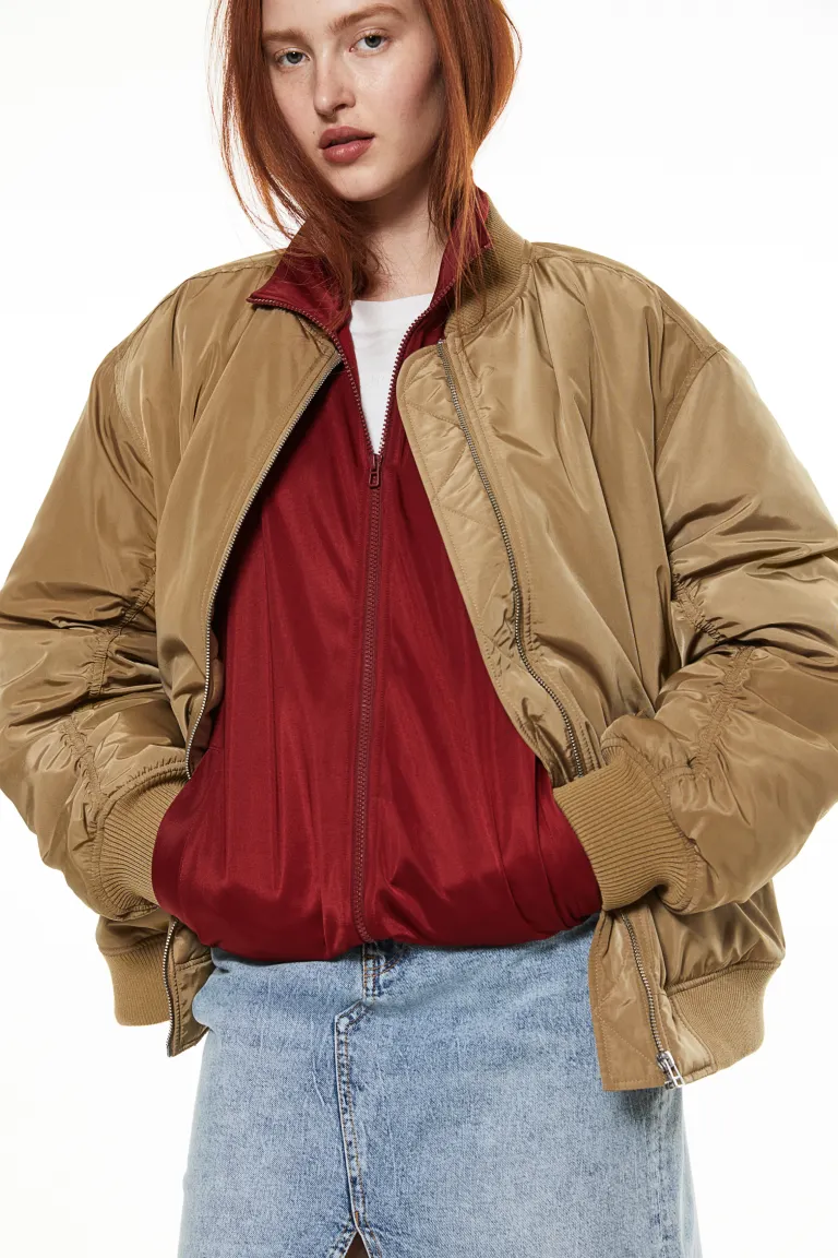 Объемная куртка-бомбер H&M, бежевый