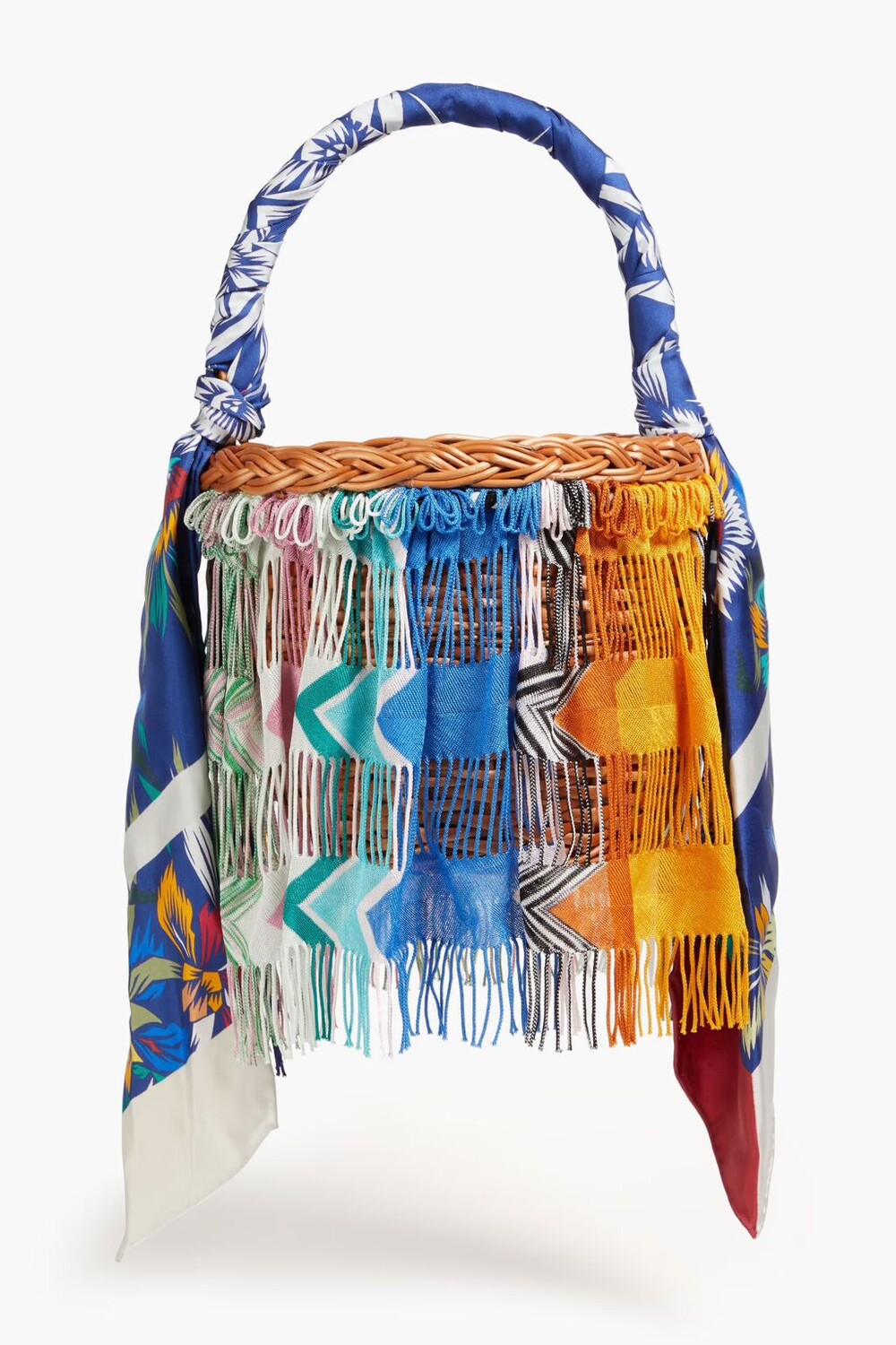 

Сумка-ведро, связанная крючком и соломкой, с бахромой Missoni, темно-синий