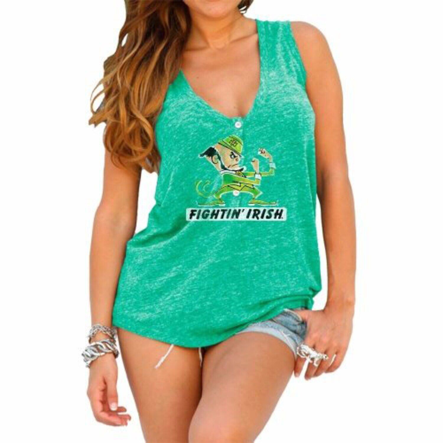 

Женская зеленая свободная майка Notre Dame Fighting Irish Original в стиле ретро в стиле Хенли, Зеленый