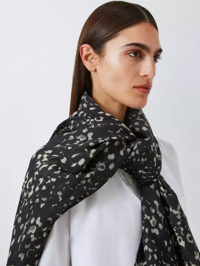Шарф John Lewis Spot Print Pleated Wool & Cotton Blend, цвет black/multi