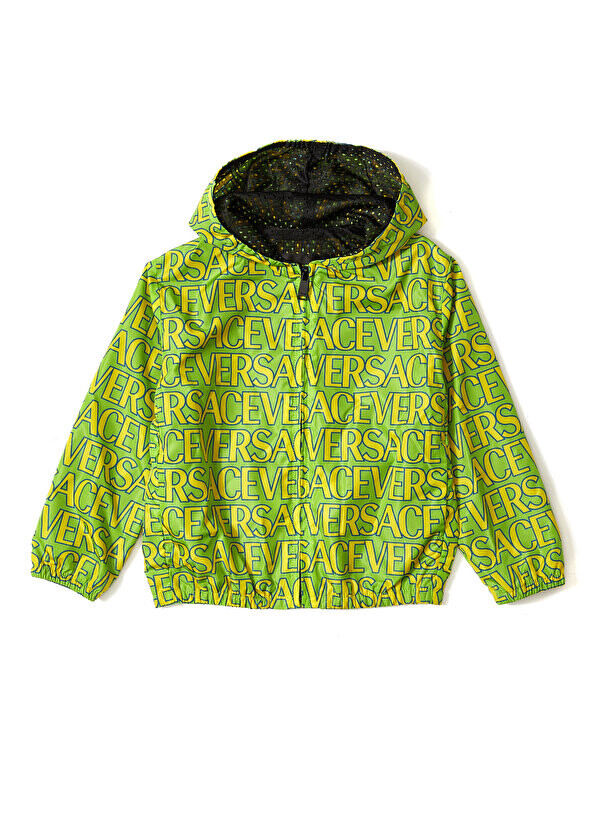 

Детское пальто унисекс с зелено-желтым логотипом Versace