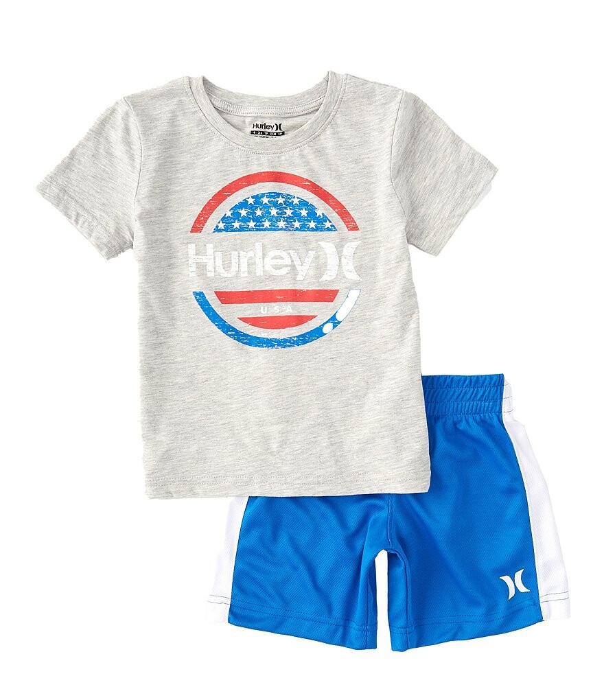 

Комплект из трикотажного топа с короткими рукавами и шорт в сетку Hurley Little Boys 2T-7, мультиколор