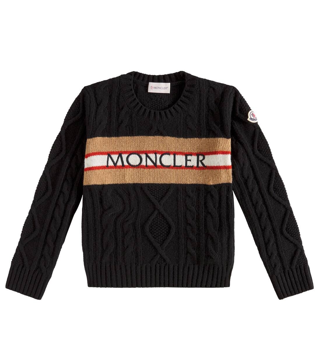 

Свитер из натуральной шерсти с логотипом Moncler Enfant, черный