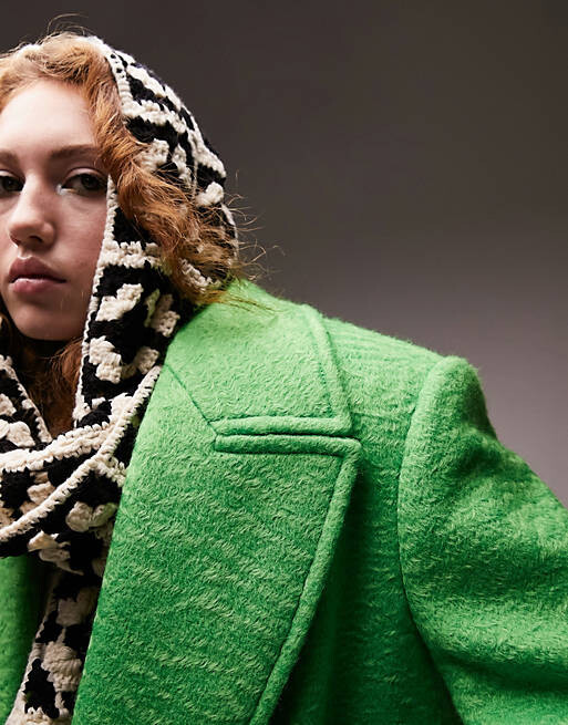 

Зеленое пальто с начесом на плечах Topshop, Зеленый