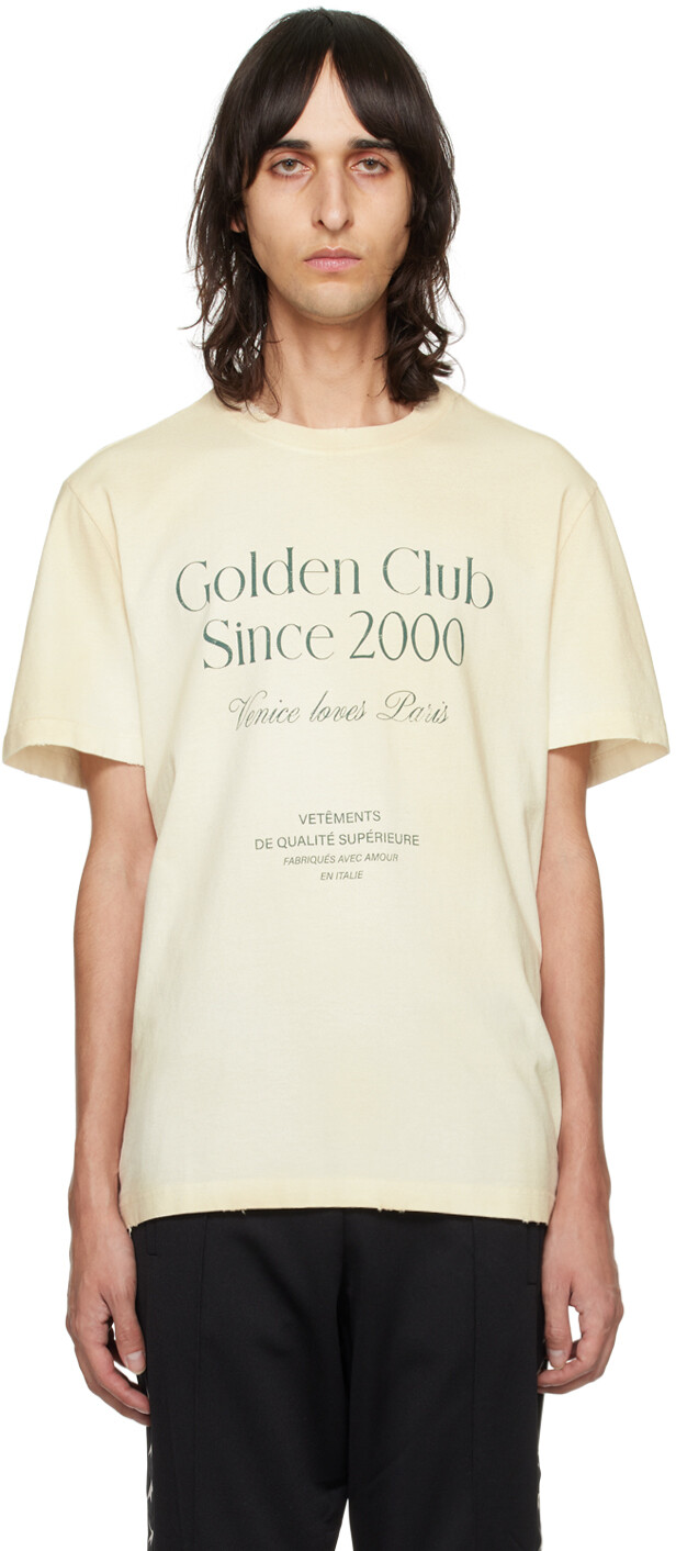 

Кремового цвета футболка с принтом Golden Goose