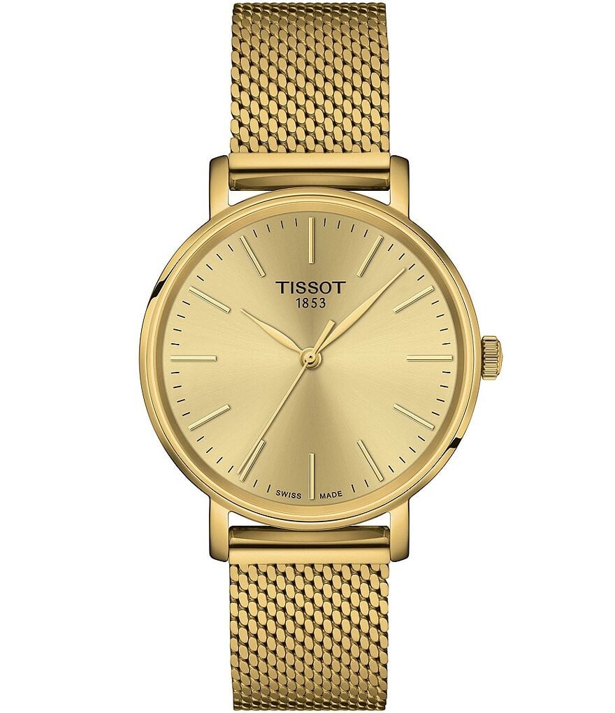 

Женские аналоговые кварцевые часы Tissot Everytime с браслетом из нержавеющей стали с золотой сеткой, золотой, Желтый, Женские аналоговые кварцевые часы Tissot Everytime с браслетом из нержавеющей стали с золотой сеткой, золотой
