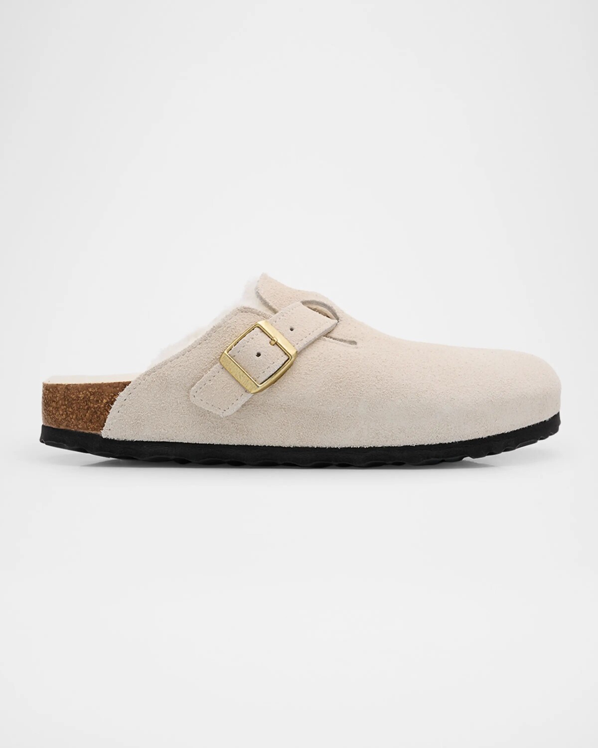 

Бостонские замшевые сабо из овчины с пряжкой Birkenstock, цвет Antique Whiteantique White
