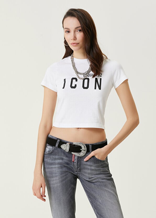 Белая укороченная футболка icon Dsquared2